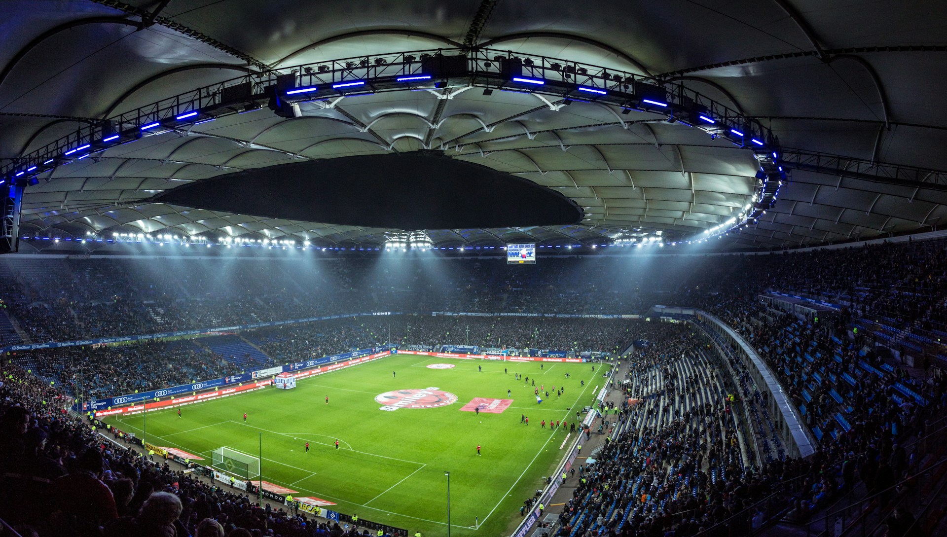 World-class football stadium during a match