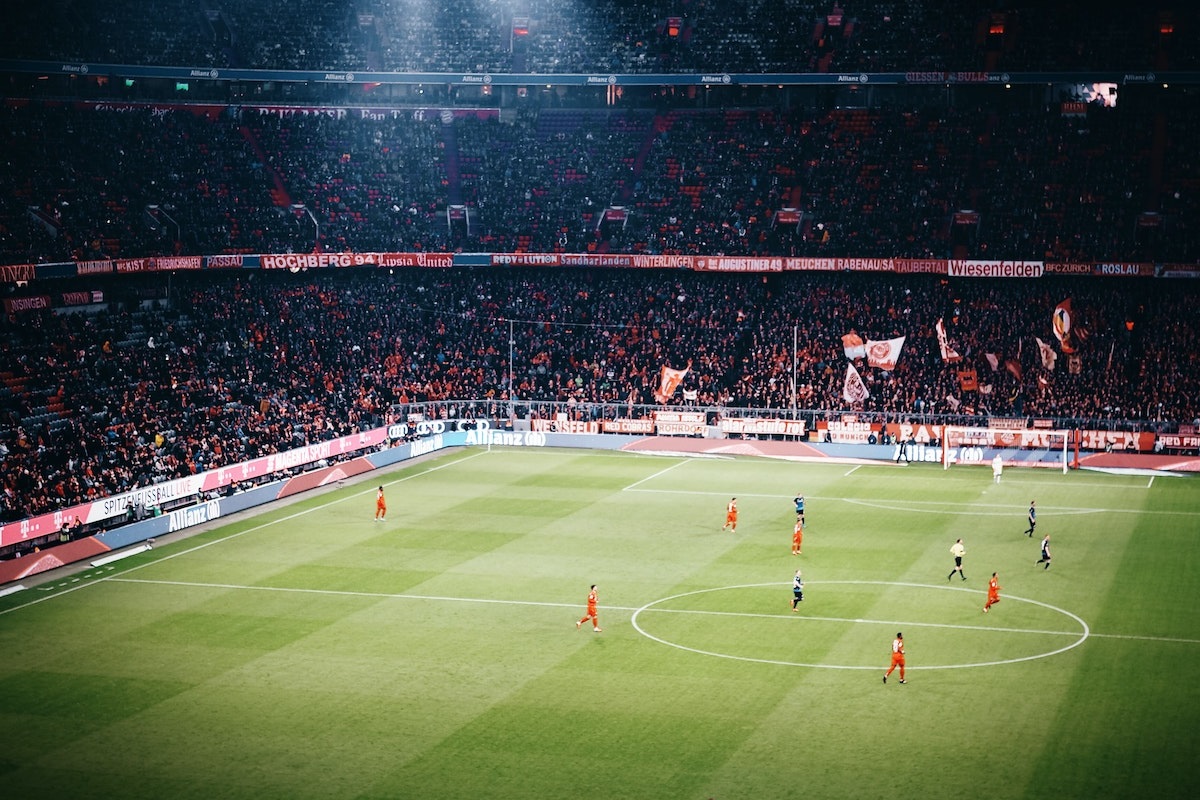 World-class football stadium during a match