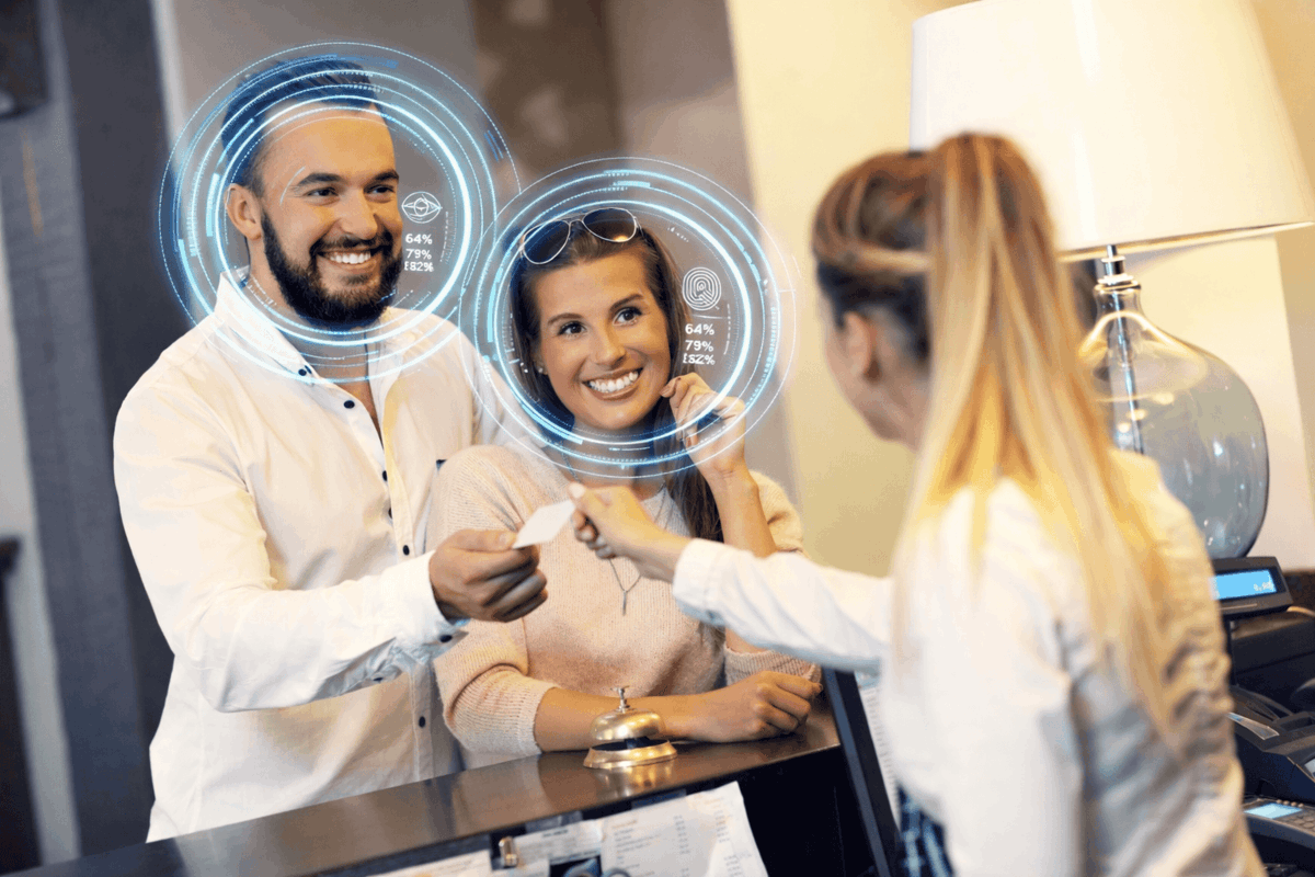 Guests at reception being identified by camera